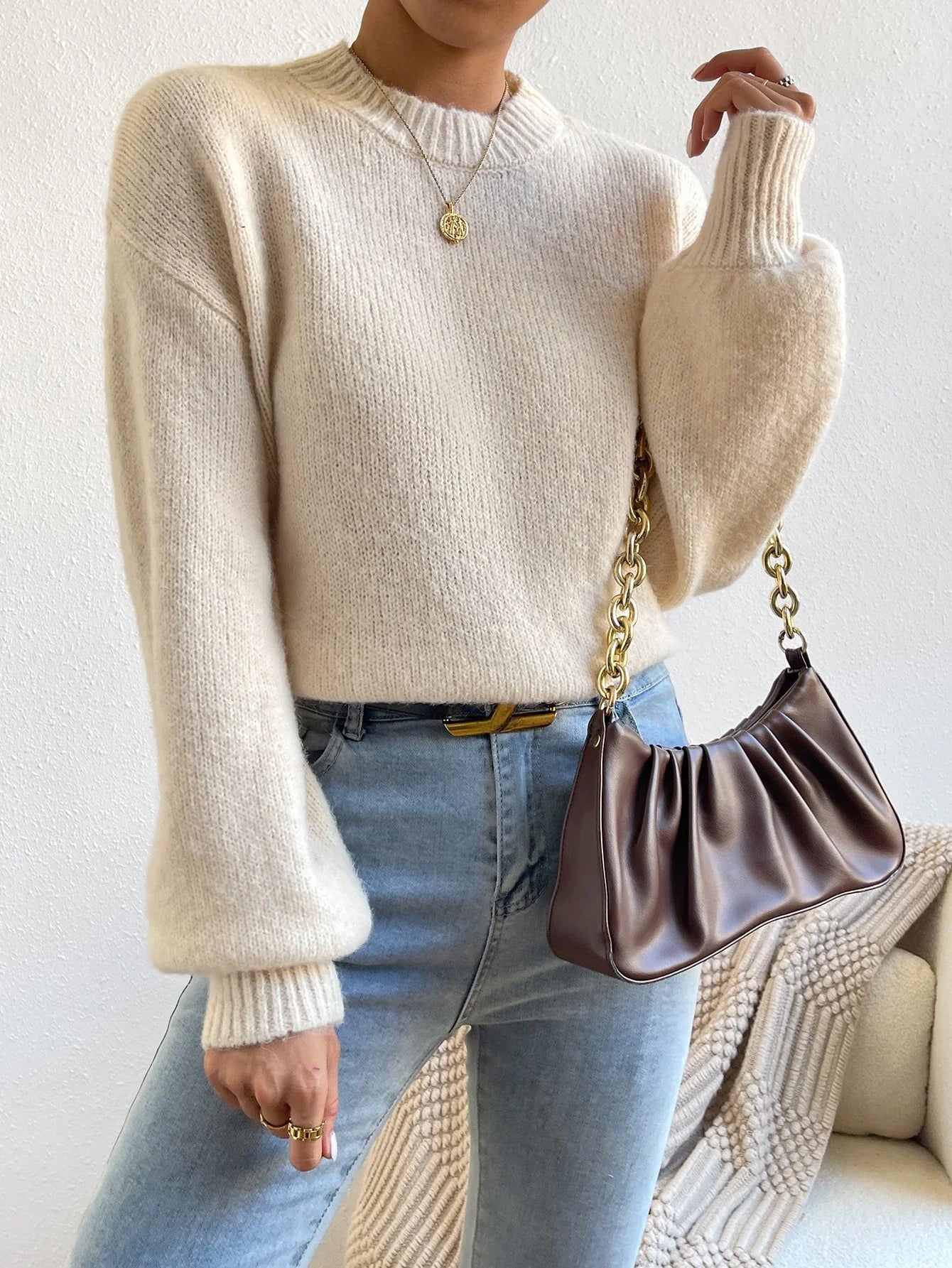 Solid Drop Shoulder Sweater