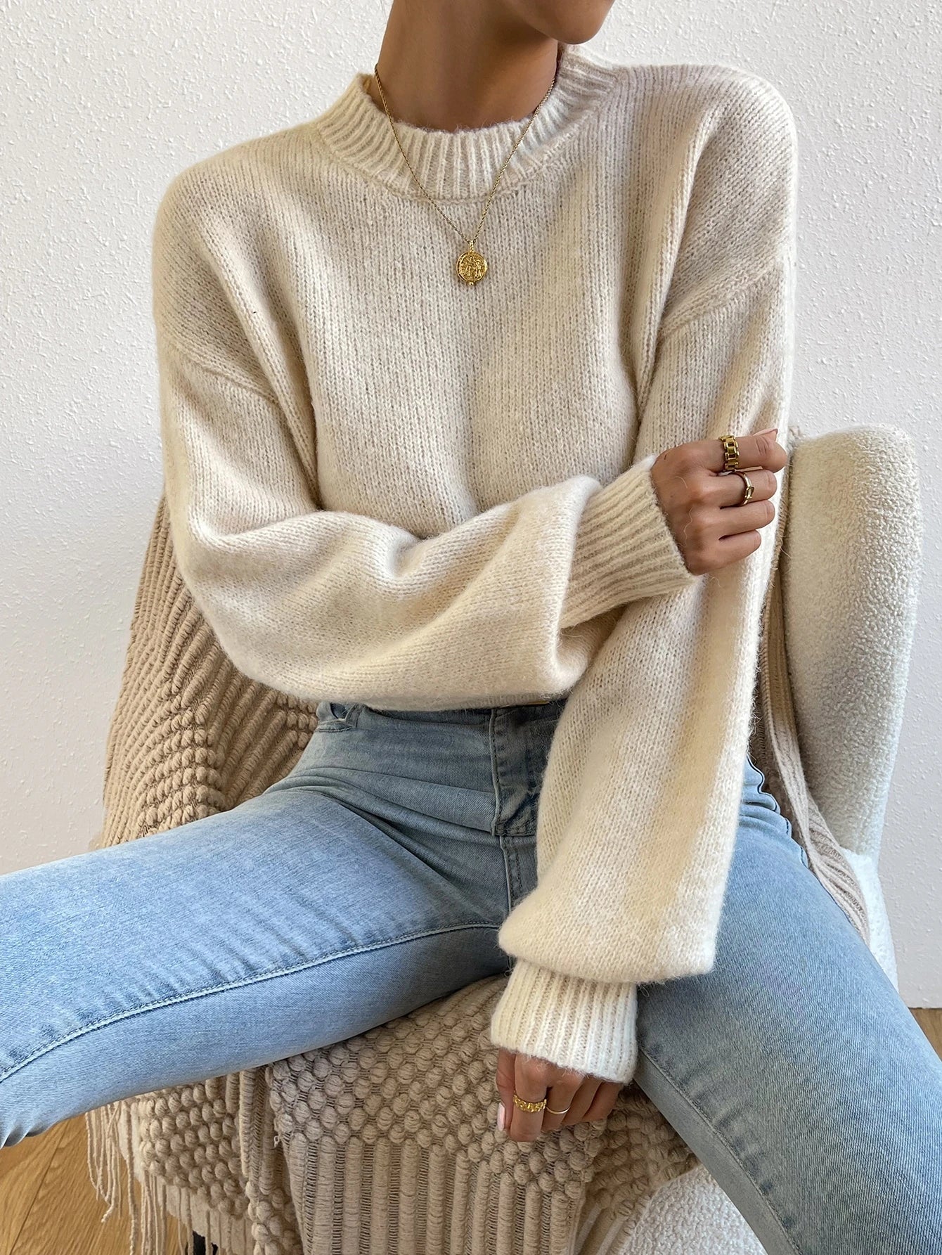 Solid Drop Shoulder Sweater