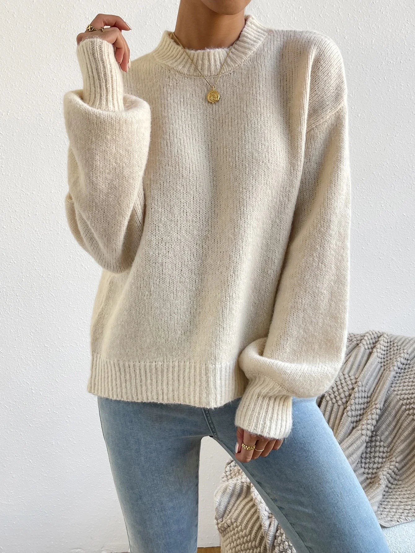 Solid Drop Shoulder Sweater