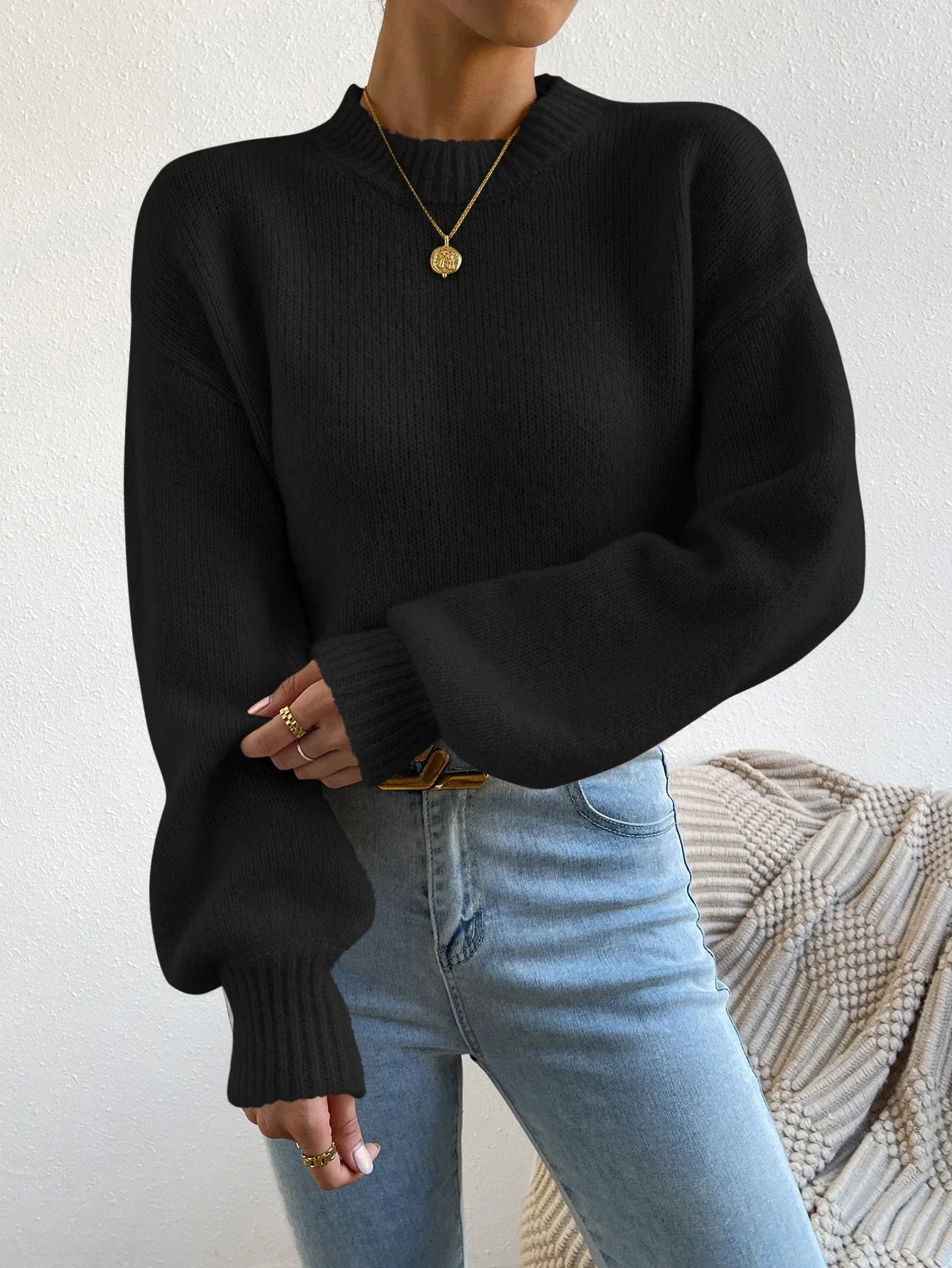 Solid Drop Shoulder Sweater