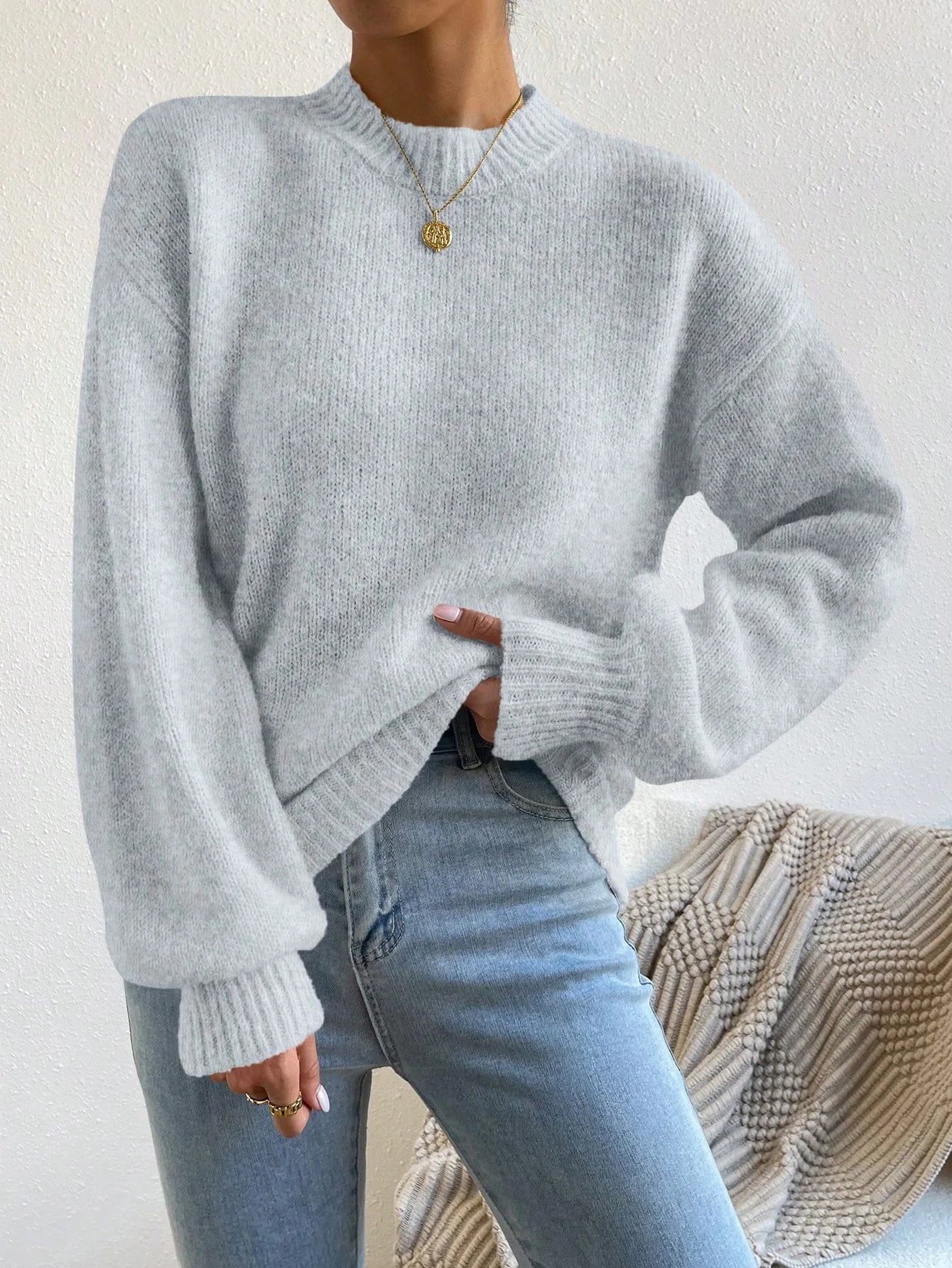 Solid Drop Shoulder Sweater