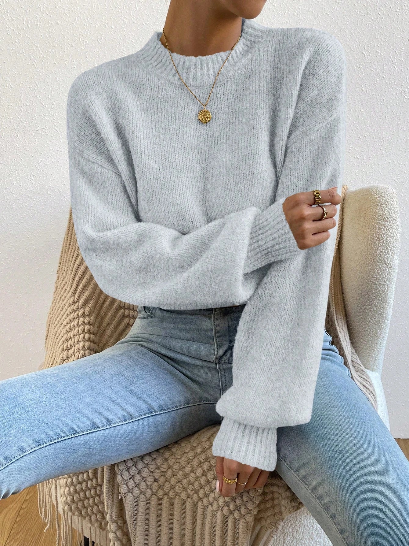 Solid Drop Shoulder Sweater