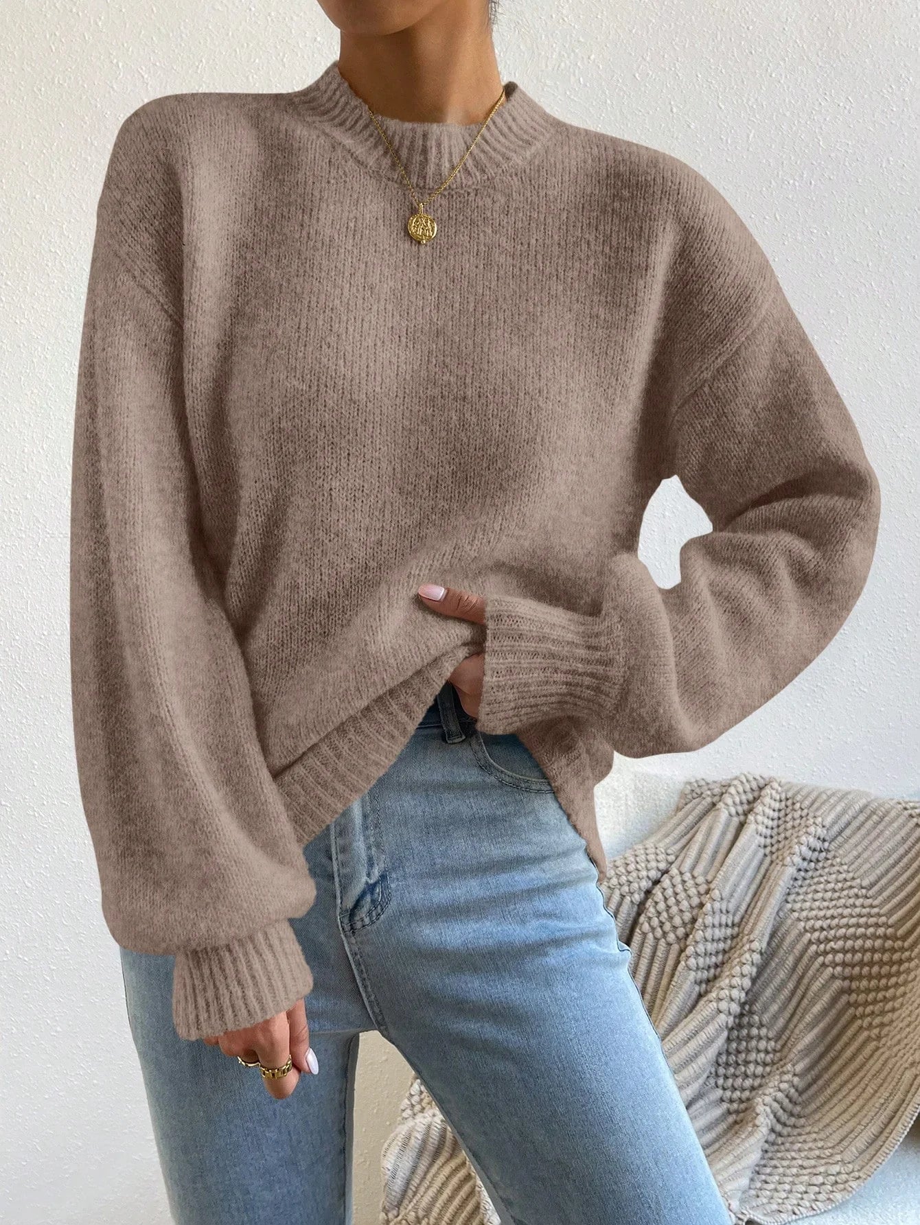 Solid Drop Shoulder Sweater
