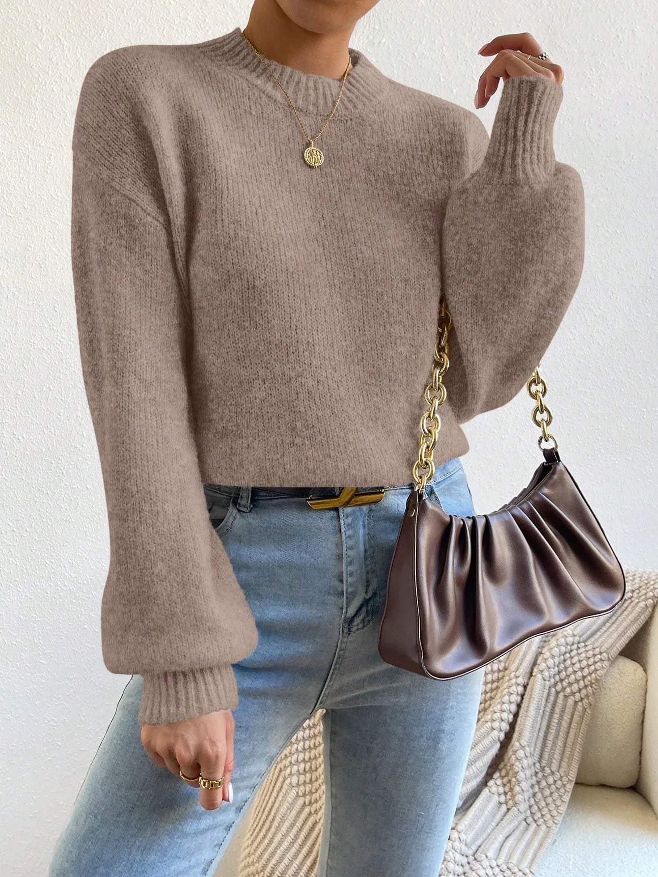Solid Drop Shoulder Sweater