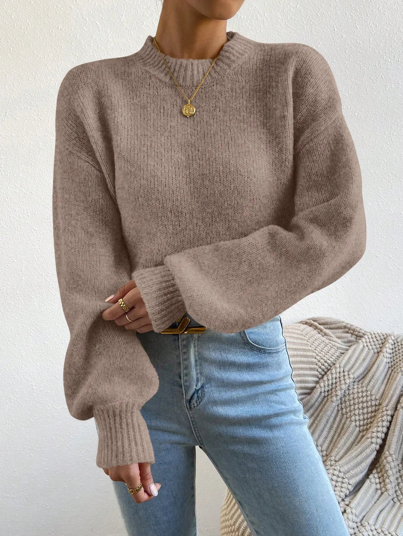 Solid Drop Shoulder Sweater