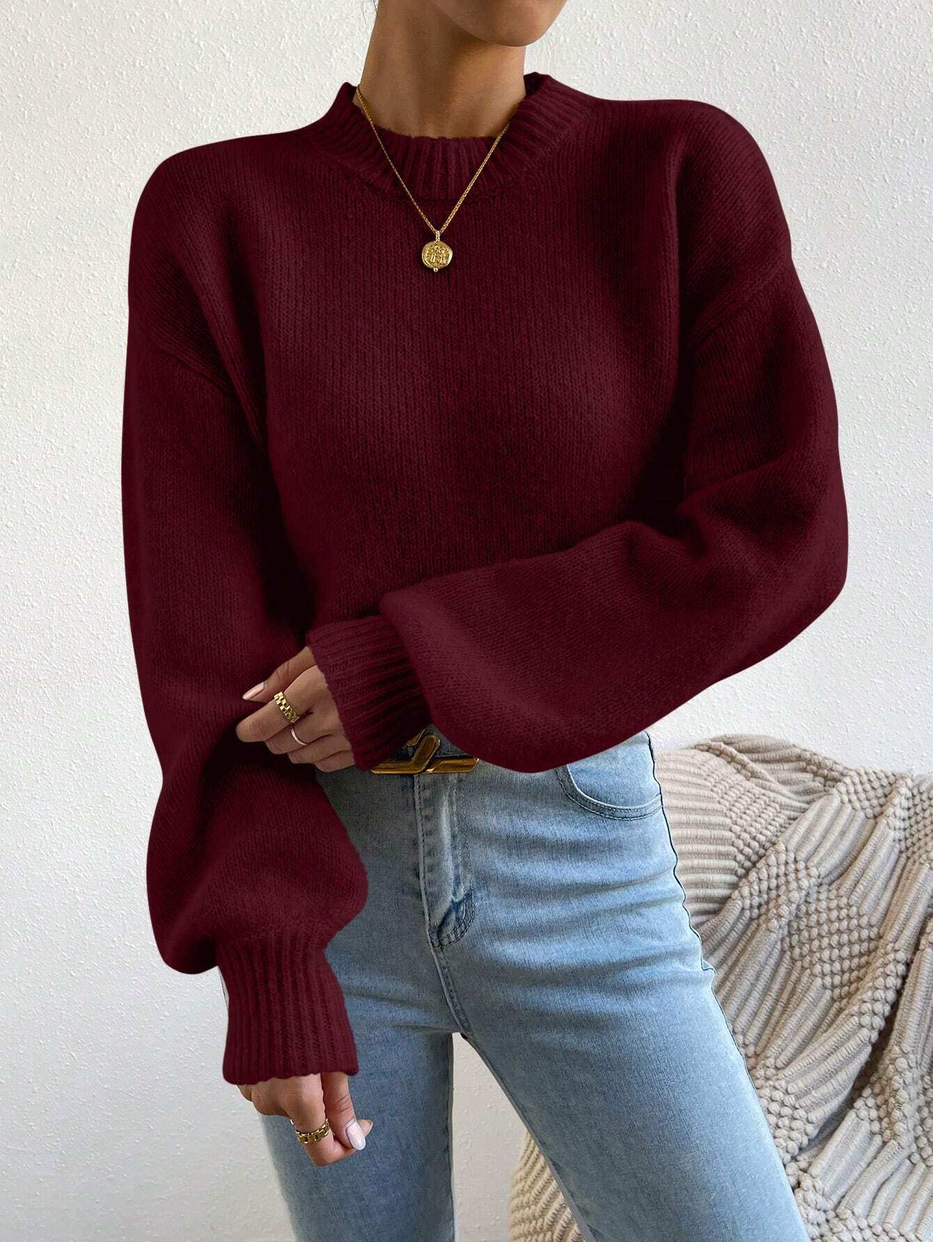 Solid Drop Shoulder Sweater
