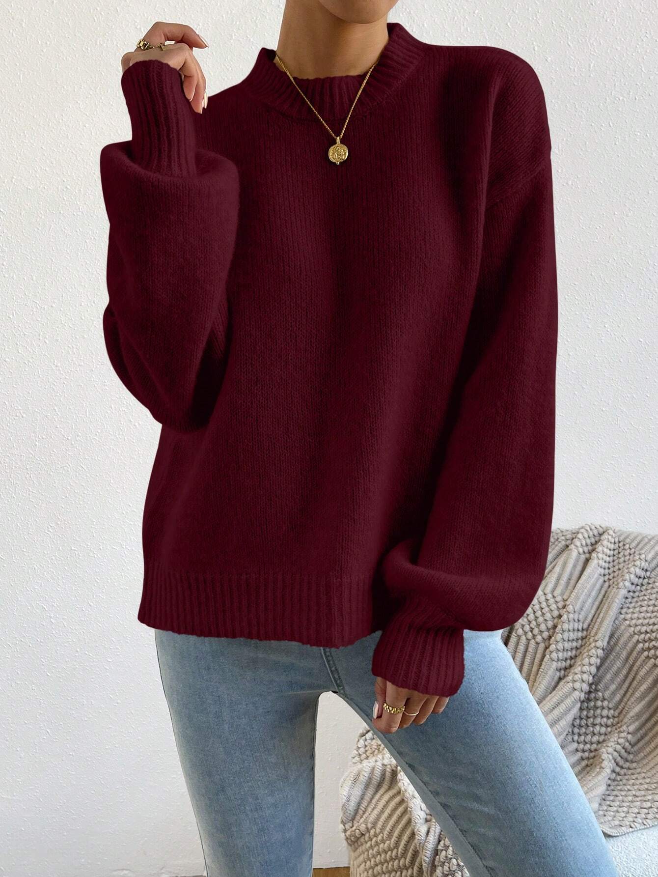 Solid Drop Shoulder Sweater