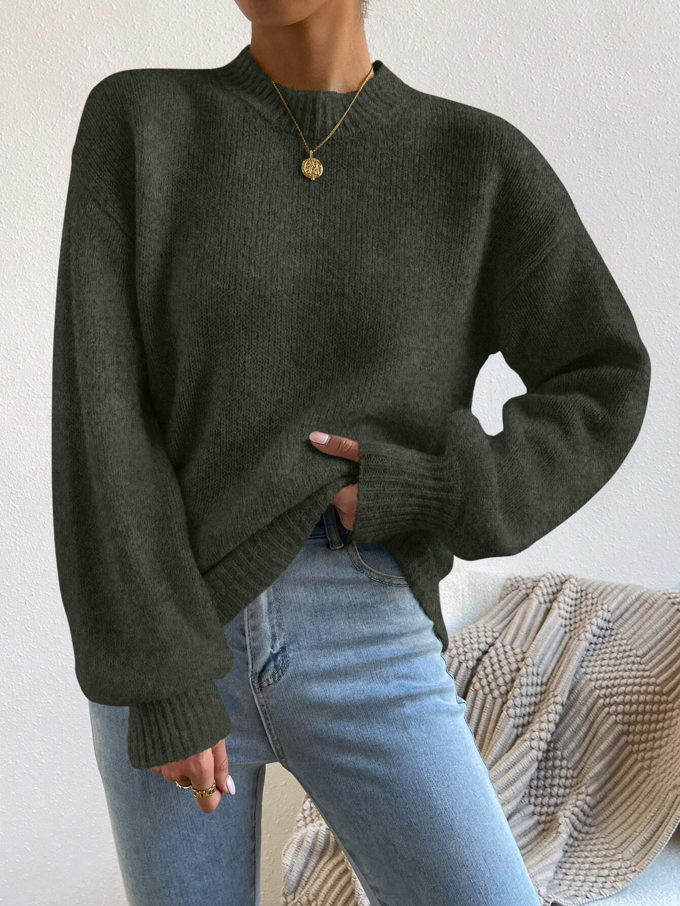 Solid Drop Shoulder Sweater