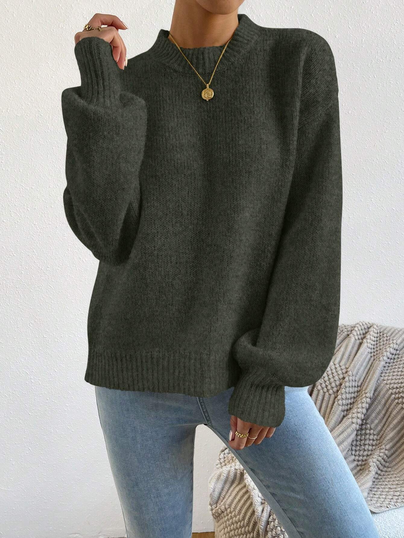 Solid Drop Shoulder Sweater