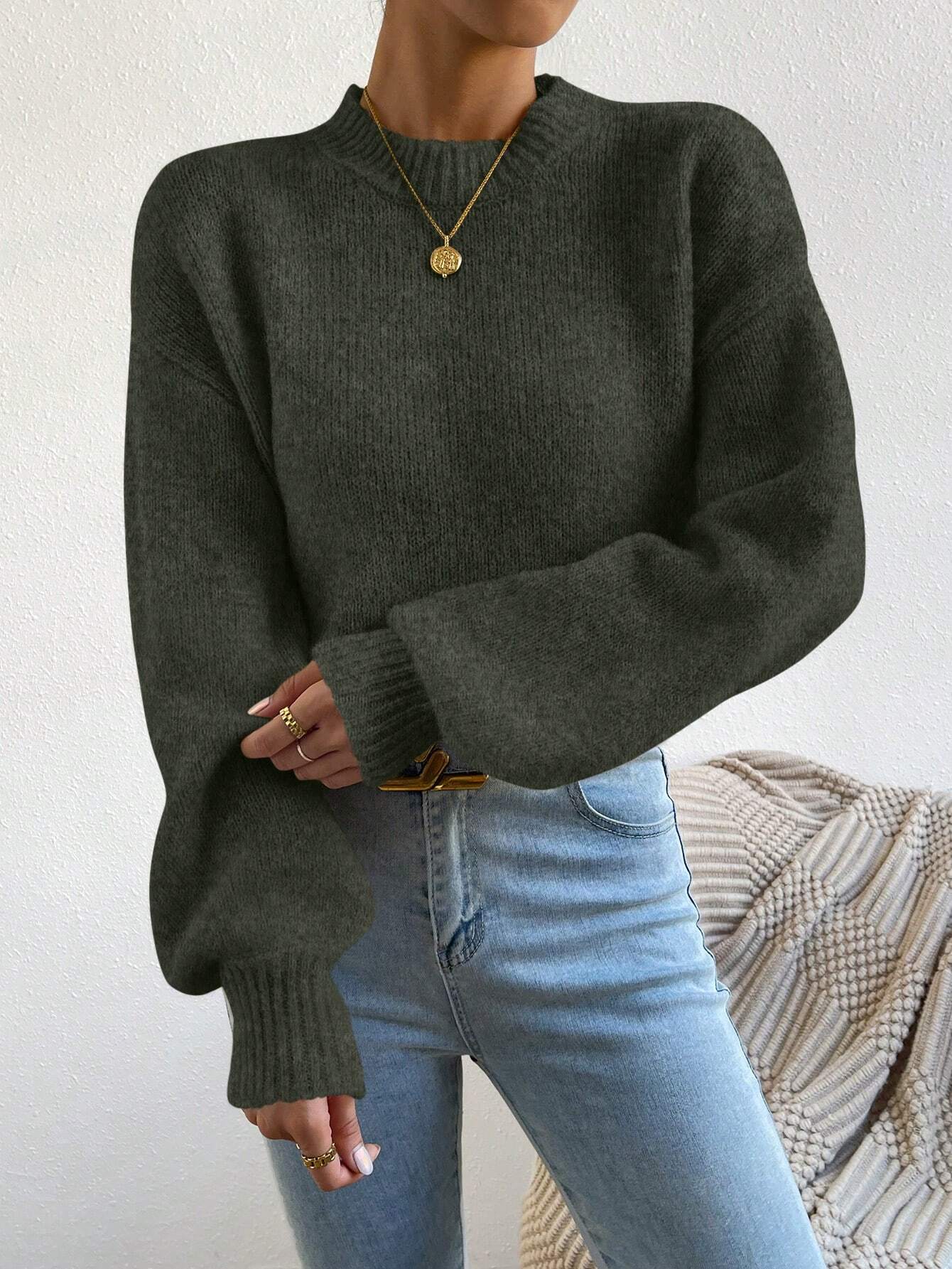 Solid Drop Shoulder Sweater