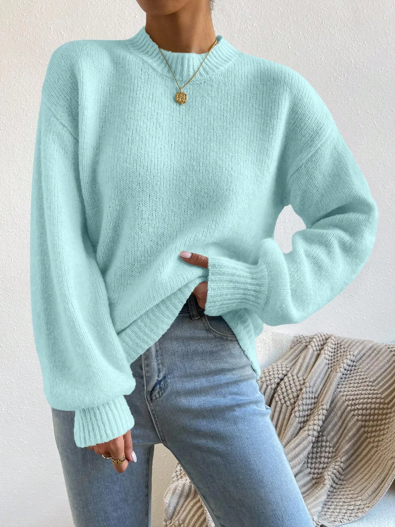 Solid Drop Shoulder Sweater