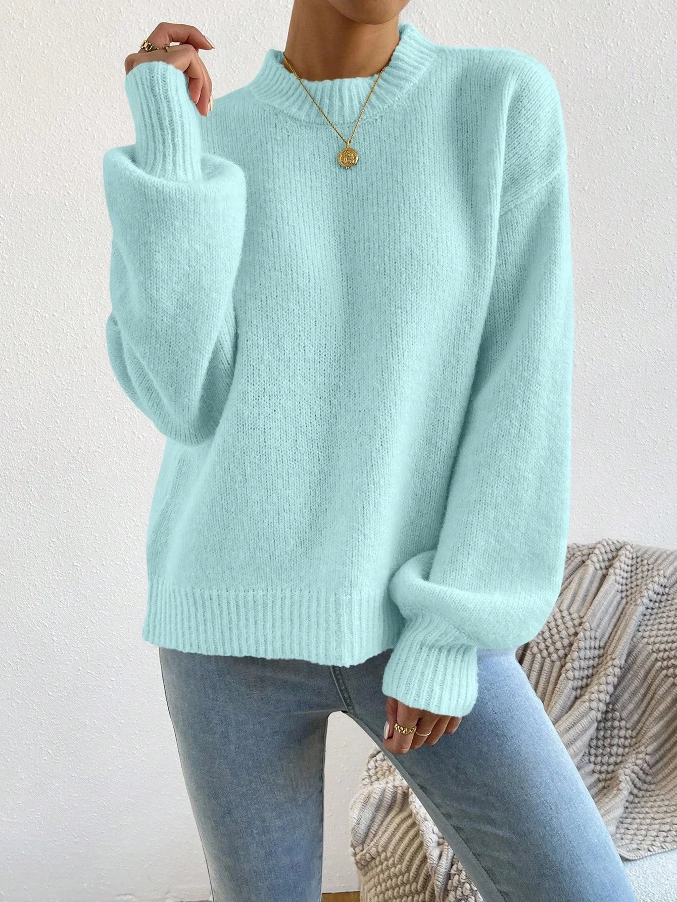 Solid Drop Shoulder Sweater