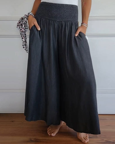 Priscelle – Shirred Waist Wide-Leg Maxi Trousers