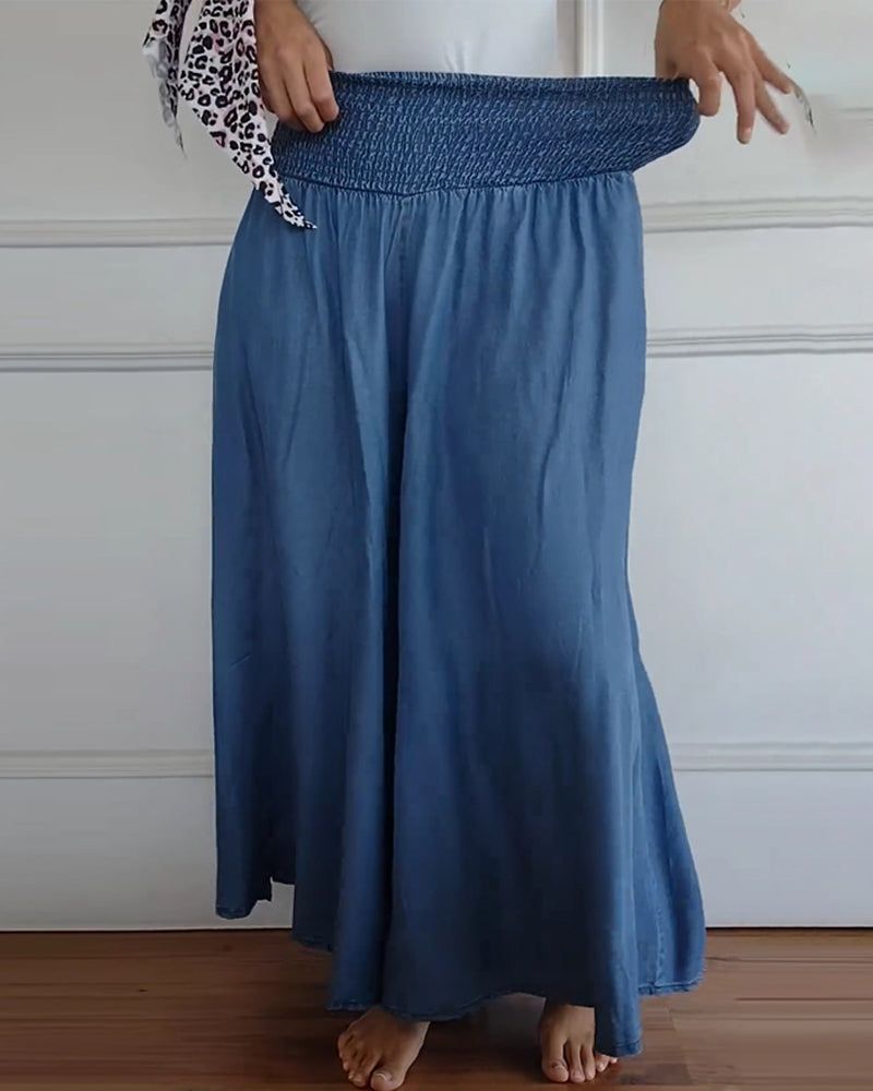 Priscelle – Shirred Waist Wide-Leg Maxi Trousers