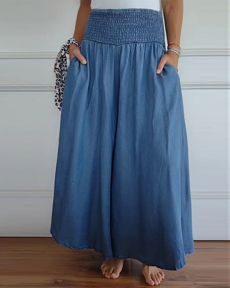 Priscelle – Shirred Waist Wide-Leg Maxi Trousers