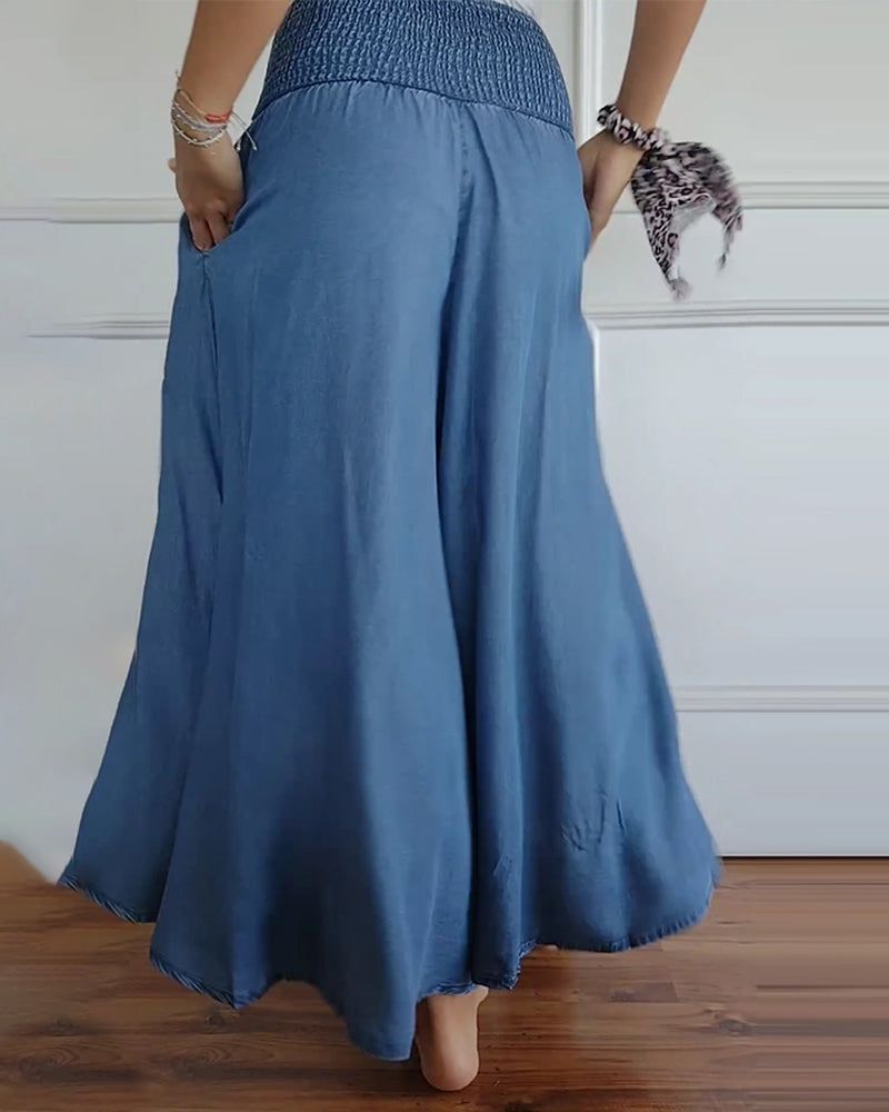 Priscelle – Shirred Waist Wide-Leg Maxi Trousers