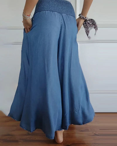 Priscelle – Shirred Waist Wide-Leg Maxi Trousers