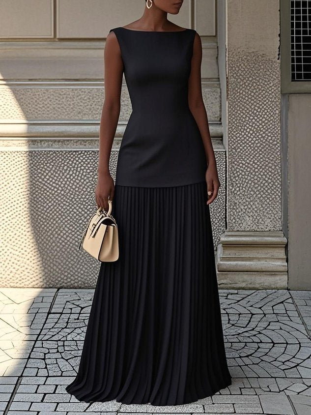 Clarabel Sleeveless Maxi with Signature Pleats
